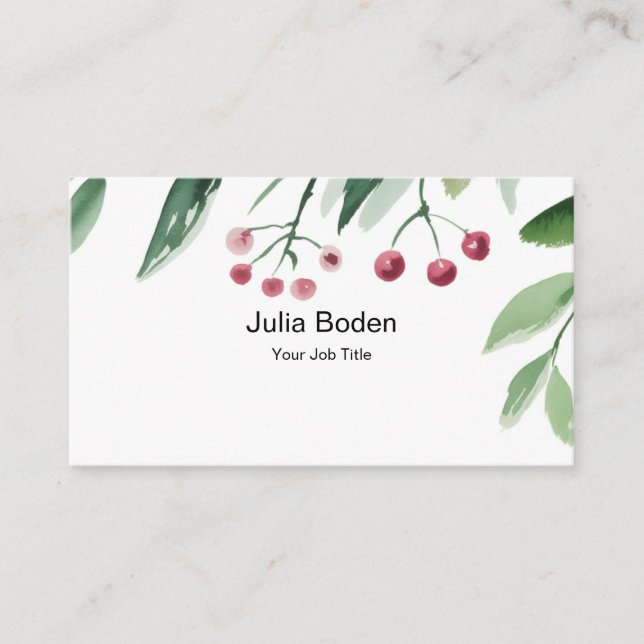 Berries and Branches Watercolor Brush Business Card (Front)