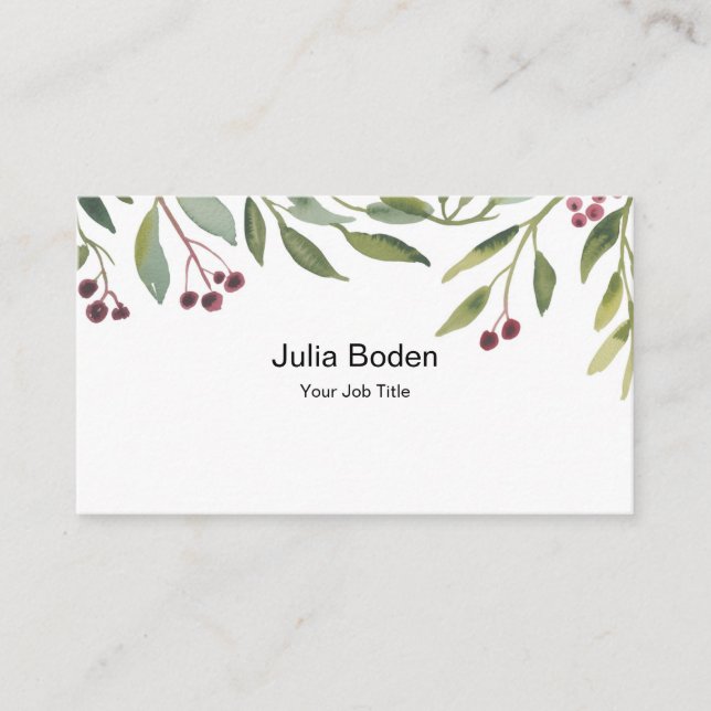 Berries and Branches Watercolor Elegant Business Card (Front)