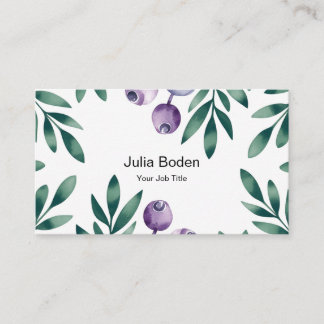 Berries and Branches Watercolor Foliage Business Card
