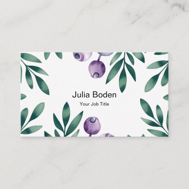 Berries and Branches Watercolor Foliage Business Card (Front)