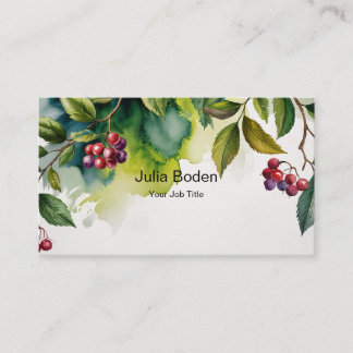 Berries and Branches Watercolor Painting Business Card