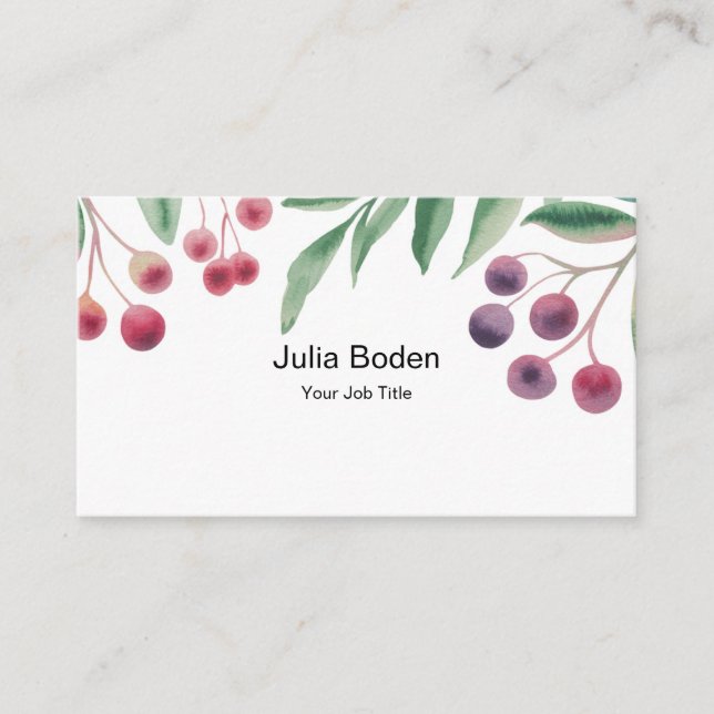Berries and Branches Watercolor Unique Business Card (Front)