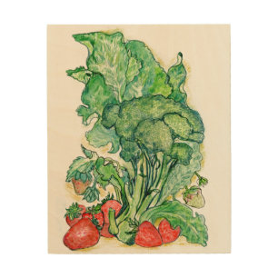 Berries and Broccoli design on Wood Art