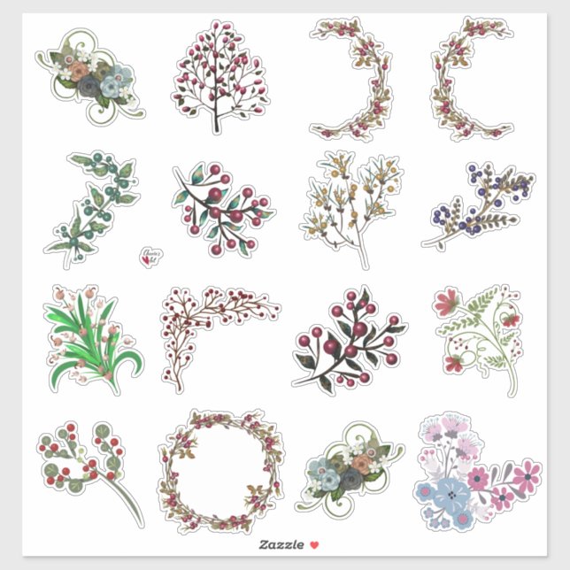 Berries and Flowers Collage Craft Sheet Beautiful Sticker (Sheet)