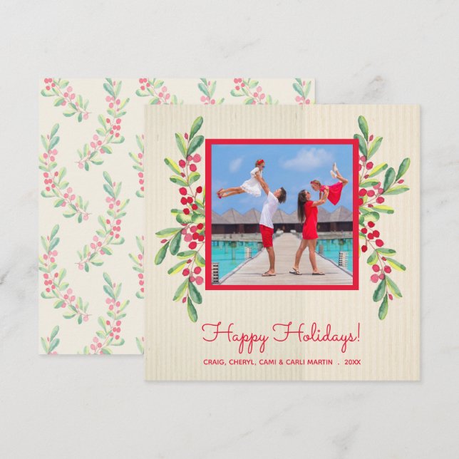 Berries and Greenery Christmas Photo Holiday Card (Front/Back)