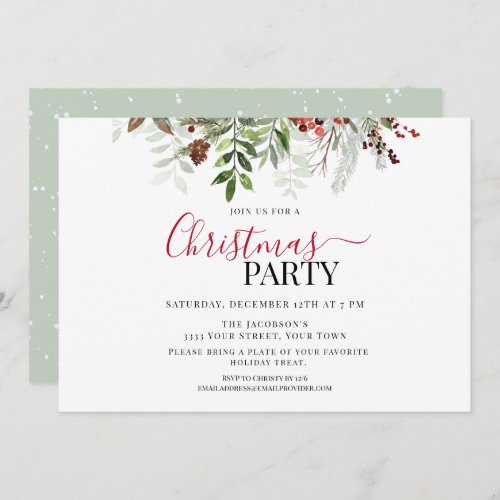 Berries and Greenery Floral Christmas Party Invitation