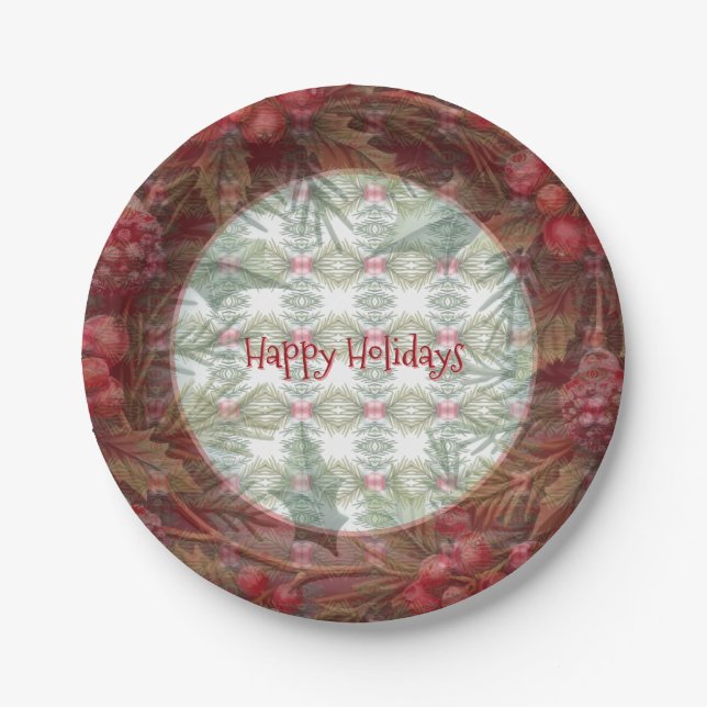 Berries And Greenery Holiday Paper Plates (Front)
