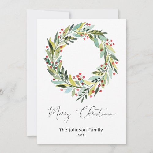 Berries and Greenery Wreath Christmas Holiday Card