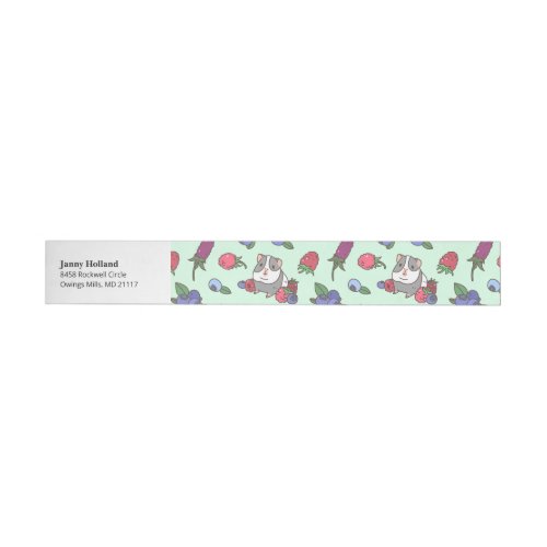 Berries and Guinea pig Pattern in Mint Green Wrap Around Address Label