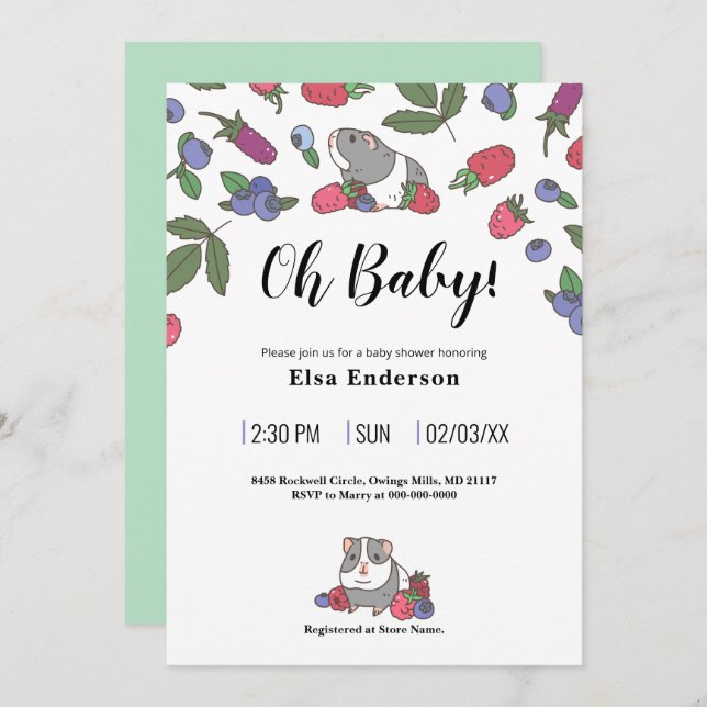 Berries and Guinea pig Pattern Invitation (Front/Back)