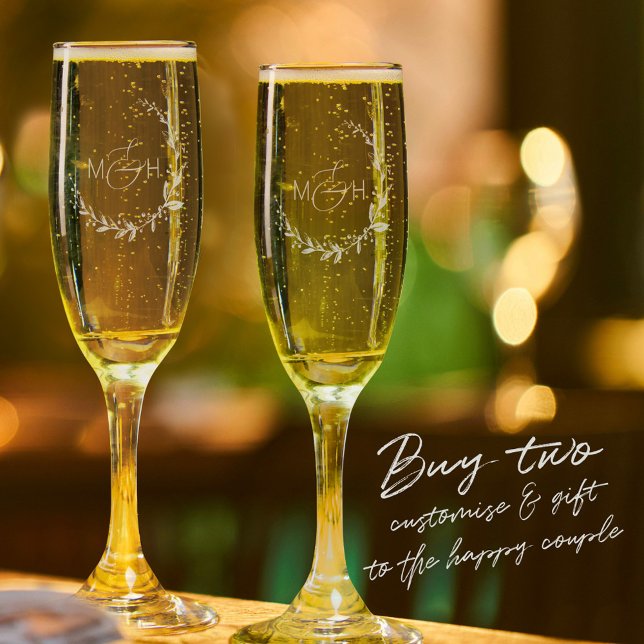 Berries and leaves fall wedding monogrammed champagne flute (Creator Uploaded)