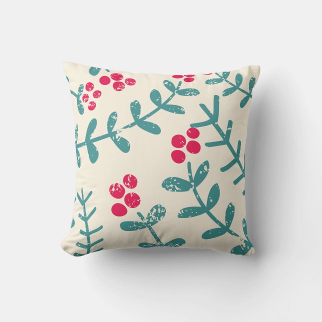 berries and leaves patterned throw pillow (Front)
