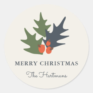 Berries and Leaves Personalized Christmas Stickers