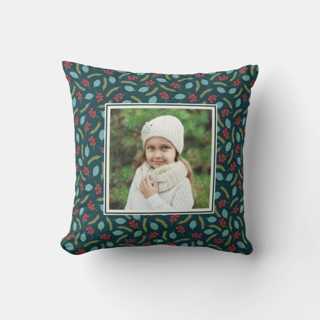 Berries and Pine Custom Photo Pillow (Front)