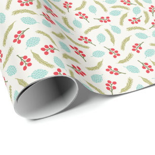 Berries and Pine Gift Wrap   Ivory
