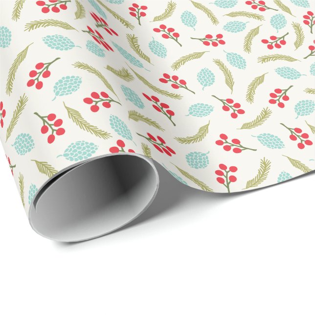 Berries and Pine Gift Wrap | Ivory (Roll Corner)