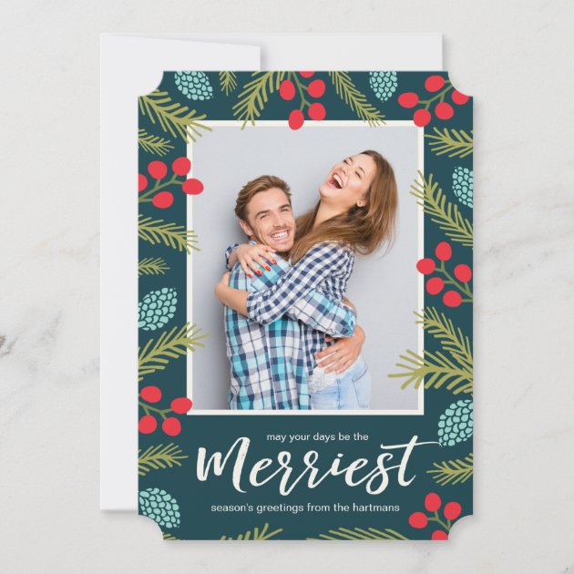 Berries And Pine Holiday Photo Card