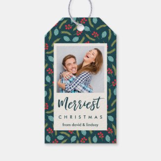 Berries and Pine Holiday Photo Gift Tags