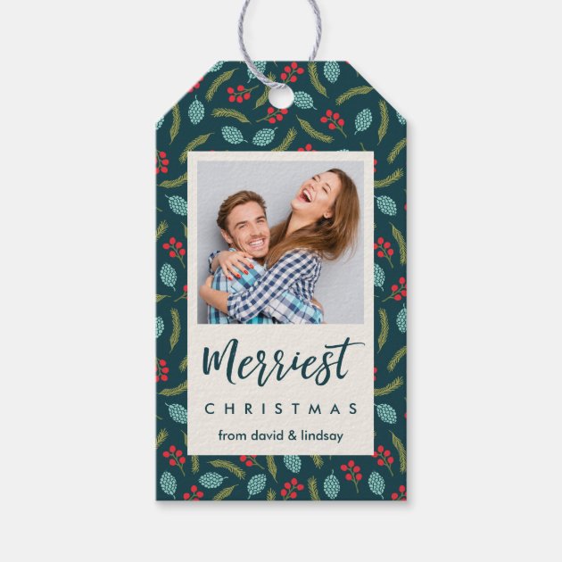 Berries And Pine Holiday Photo Gift Tags