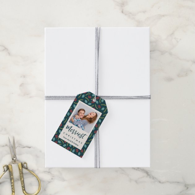 Berries And Pine Holiday Photo Gift Tags