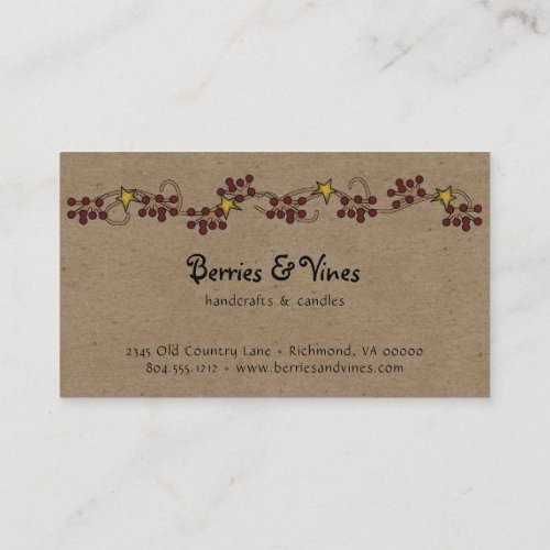 Berries and  Stars Primitive Country Kraft  Loyalty Card