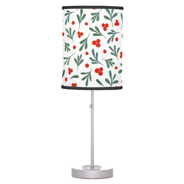 Berries And Winter Plant Leaves Seamless Pattern  Table Lamp (Front)