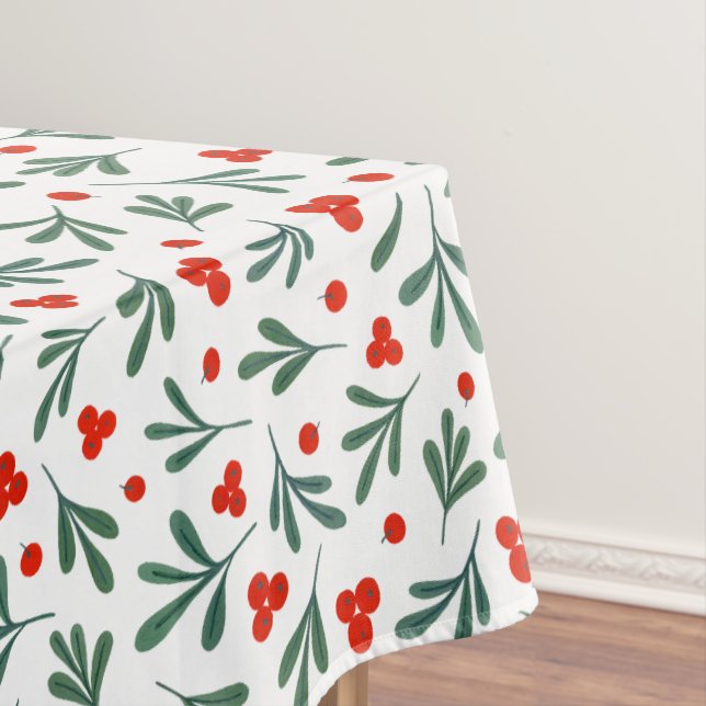 Berries And Winter Plant Leaves Seamless Pattern  Tablecloth (In Situ)