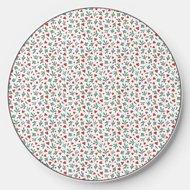 Berries And Winter Plant Leaves Seamless Pattern  Wireless Charger (Front)