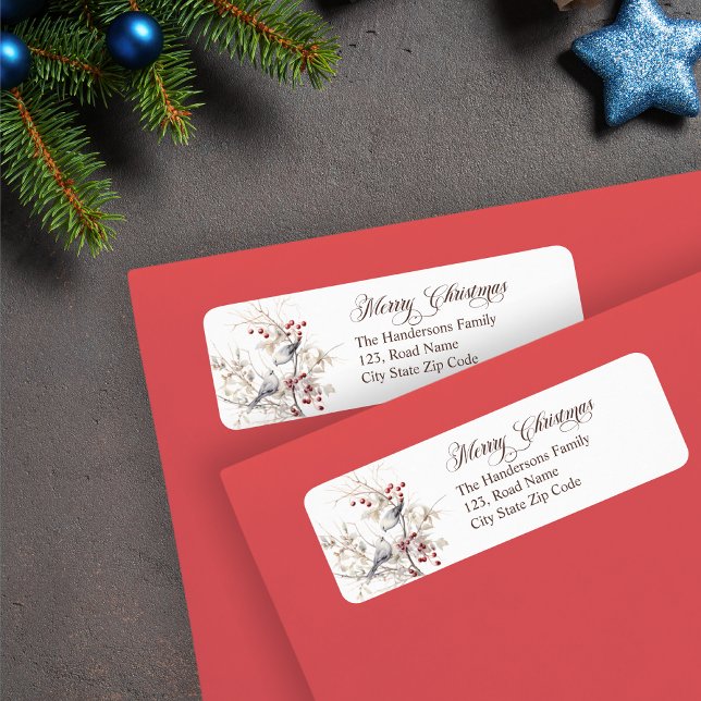 Berries Birds Merry Christmas Return Address Label (Creator Uploaded)