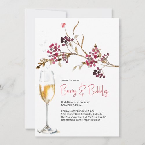 Berries  Bubbles Bridal Shower Christmas Party  Invitation