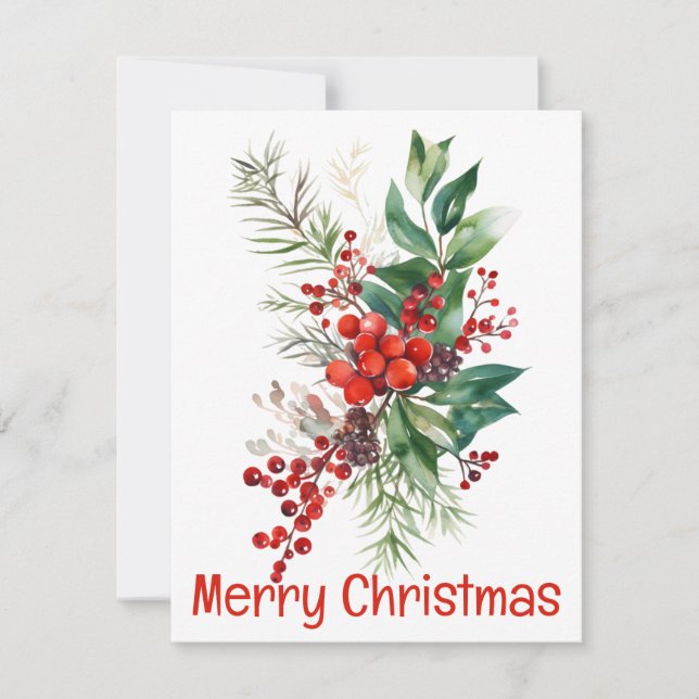 Berries Ferns And Leaves Christmas Card (Front)