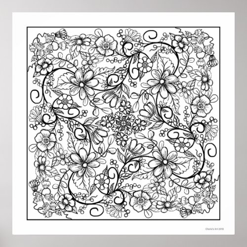 Berries Flowers and Vines Beautiful Coloring Page Poster