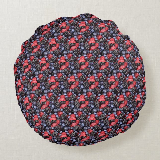 Berries Fun 'Red Blue Black' Round Pillow (Back)