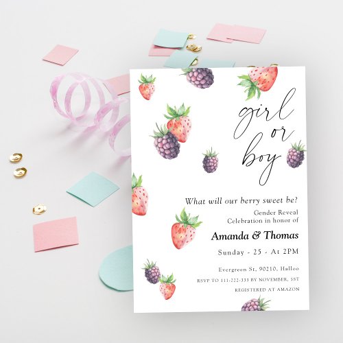 Berries Gender Reveal Girl or Boy Invitation