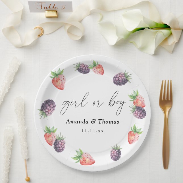 Berries Gender Reveal. Girl or Boy Paper Plates (Wedding)