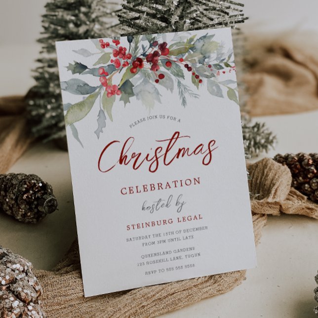 Berries Greenery Corporate Office Christmas Party Invitation (Creator Uploaded)