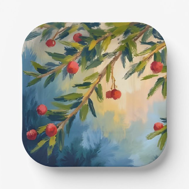Berries & Greenery | Merry Christmas Paper Plates (Front)