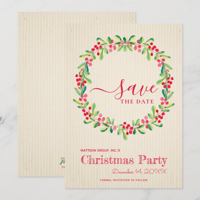 Berries Greenery Wreath Save the Date (Front/Back)