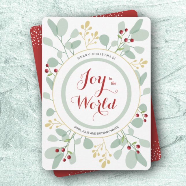 Berries Leaves Joy to the World Flat Holiday Card (Creator Uploaded)