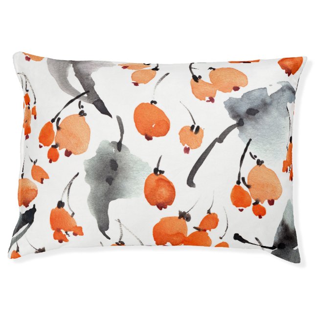 Berries, leaves watercolor, ink illustration, seam pet bed (Front)