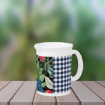 Berries Medley on Country Gingham Beverage Pitcher<br><div class="desc">Watercolor illustration of a medley of berries on the vine,   on dark background with pretty country picnic gingham checkered background</div>