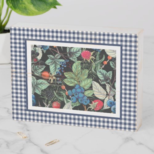 Berries Medley on Country Gingham  Wooden Box Sign