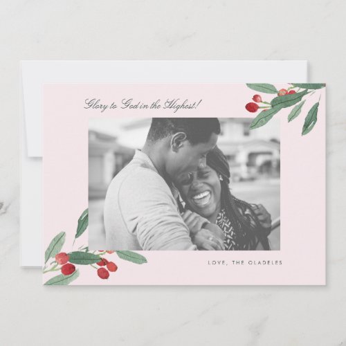 Berries on Blush Pink Glory to God Photo Holiday Card