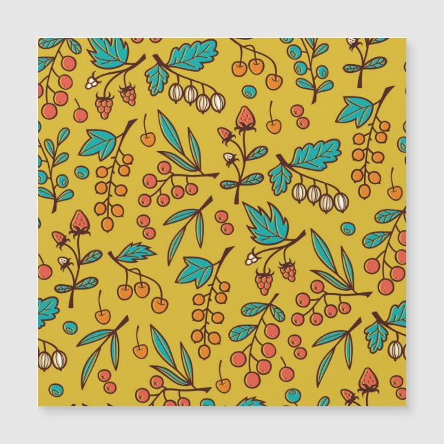Berries on branches, seamless nature pattern. (Front)