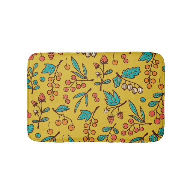 Berries on branches, seamless nature pattern. bath mat (Front)
