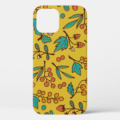 Berries on branches seamless nature pattern iPhone 12 case