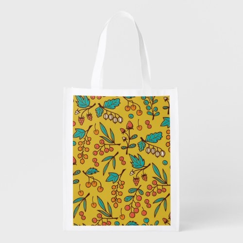 Berries on branches seamless nature pattern grocery bag
