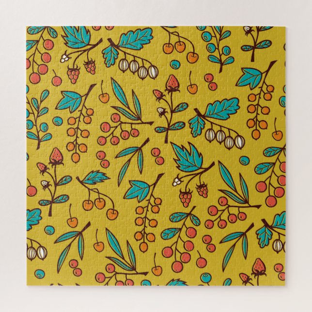 Berries on branches, seamless nature pattern. jigsaw puzzle (Vertical)