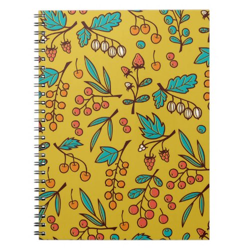 Berries on branches seamless nature pattern notebook