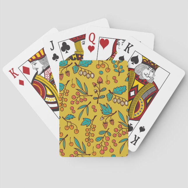 Berries on branches, seamless nature pattern. poker cards (Back)